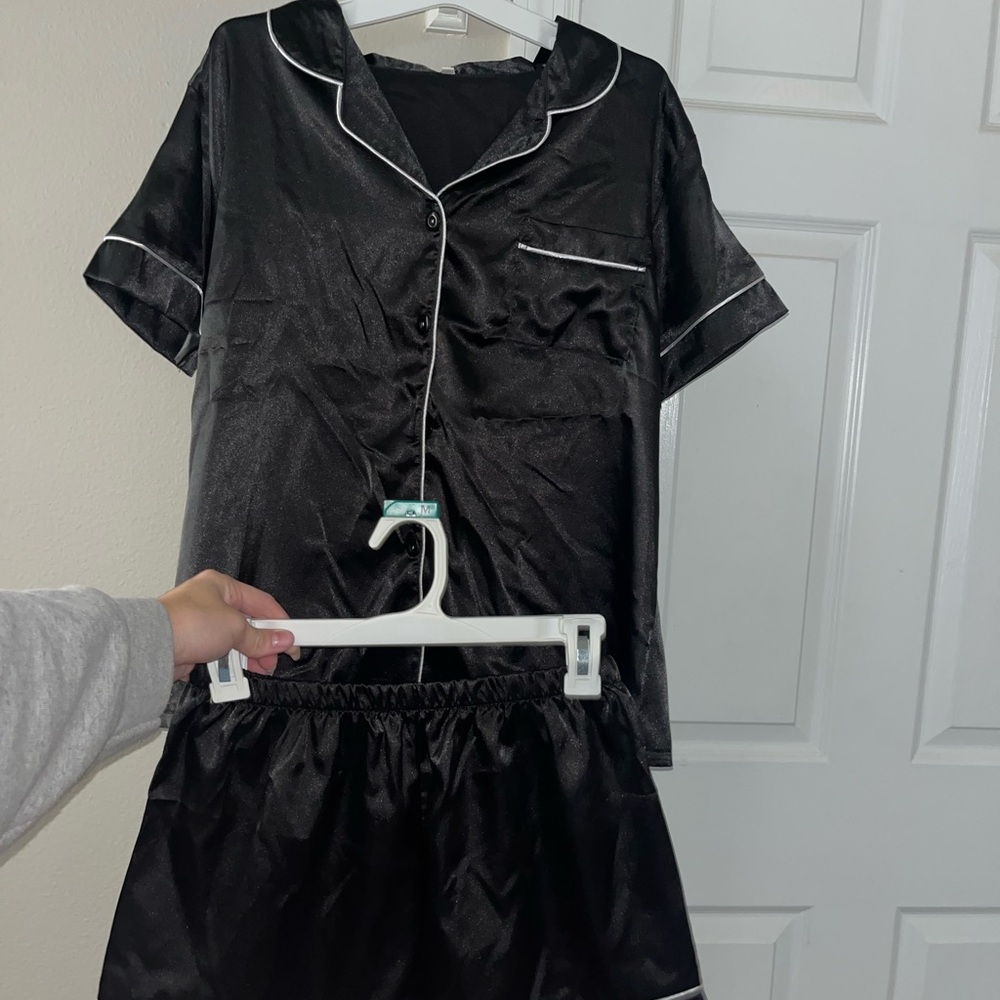 Black Satin Pajama Set